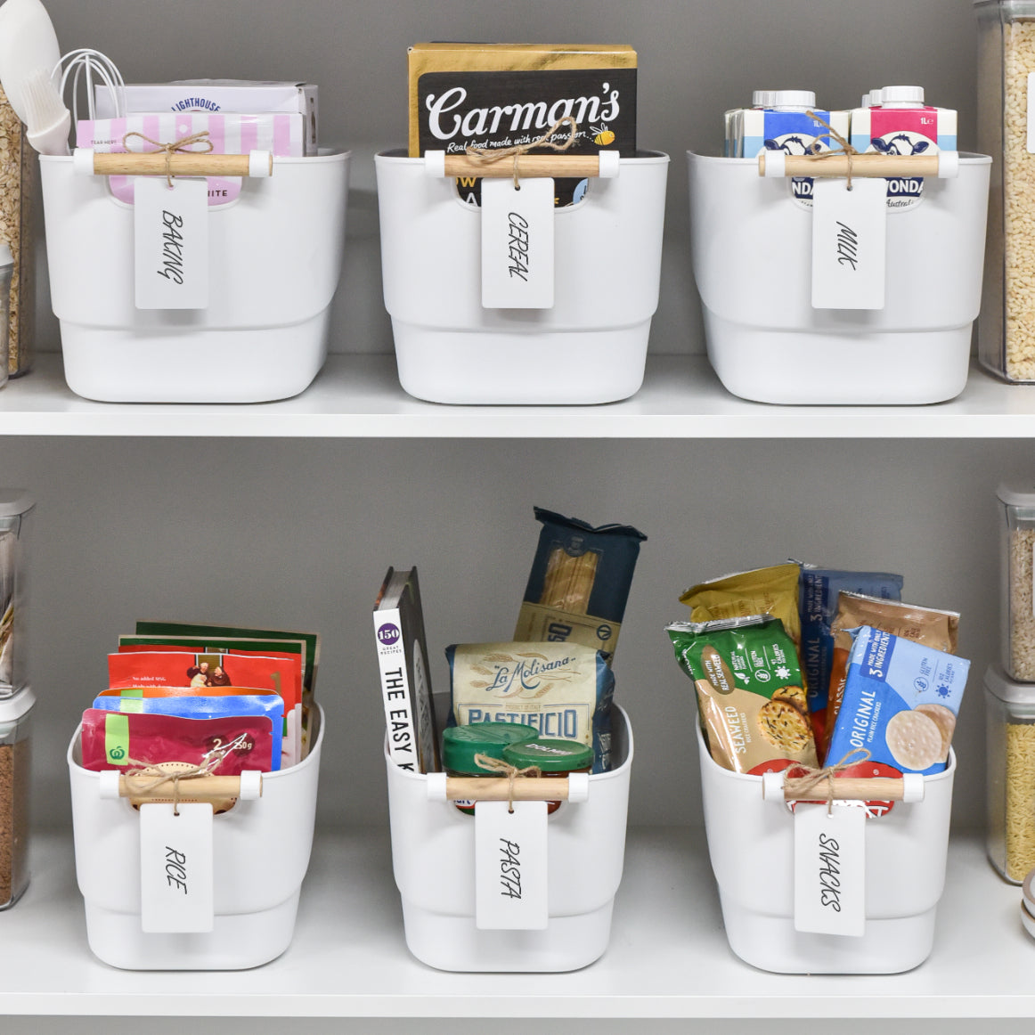 Storage Tub w/ Wooden Handle - 6 Set Mixed