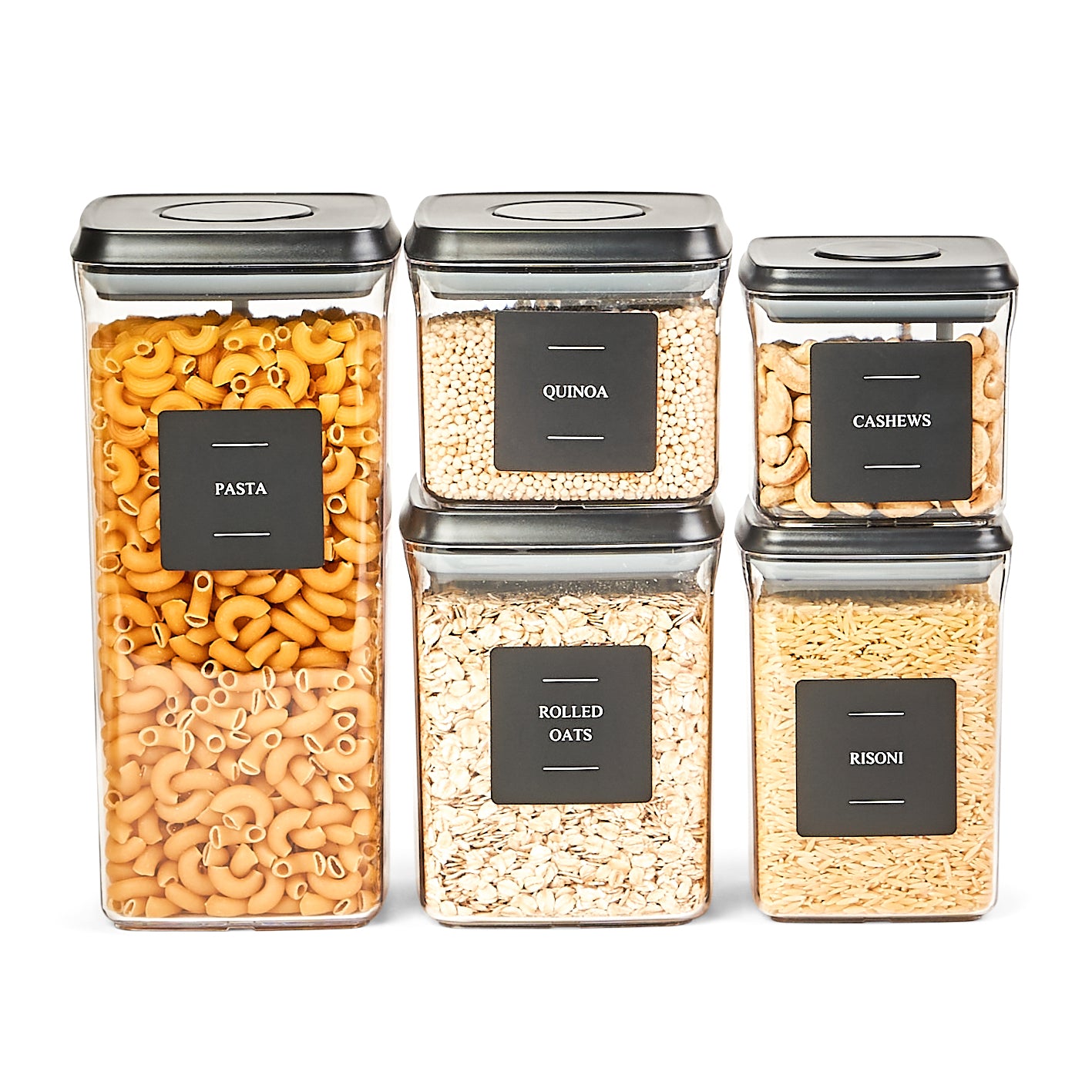 Push Top Pantry Container Set 5 Pack | Black Lid | Blissful Little Home