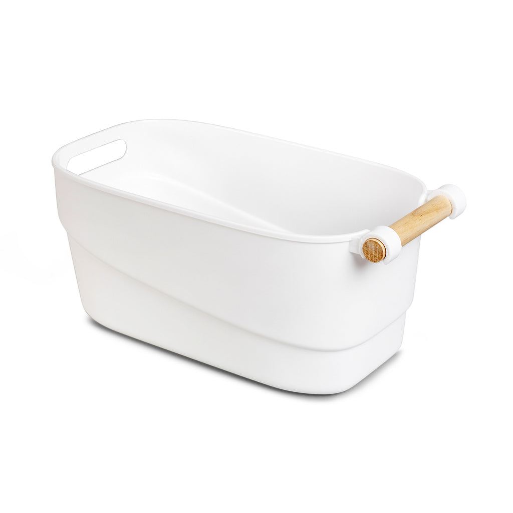 Bathroom Storage Tub w/ Wooden Handle, Medium